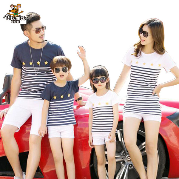 Family Look 2018 Family Clothing Father Son daughter T-Shirt for boy girl Mother Dress Cotton Striped Family Matching Outfits