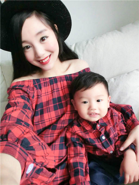 Mother and Duagther Blouse Family Matching Outfits Cartoon Plaid Dad Son Shirt for Girls and Mom Lovely Family Matched Clothing