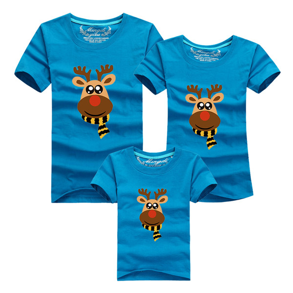 Ming Di Christmas Deer Summer T shirts 2016 Family Matching Outfits T Shirt Fashion Cotton Family Look Children Clothing Cartoon