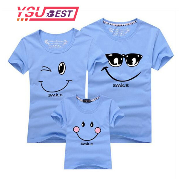 New 2017 Cotton Family Matching T Shirt Smiling Face Shirt Short Sleeves Matching Clothes Fashion Family Outfit Set Tees Tops