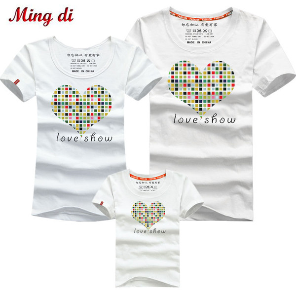 Ming Di Summer T shirts Loving Heart Mother and Daughter Matching Outfits 2017 Family Look Matching Family T shirts Clothes