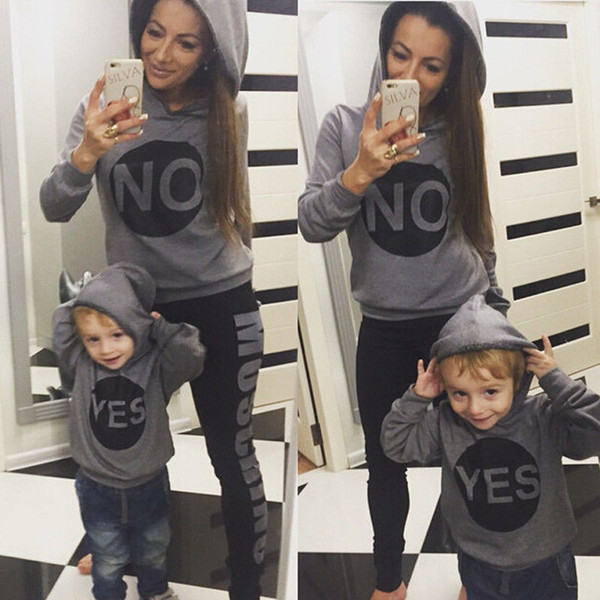 Fashion Winter Family Love Tops Clothing Mother Mum Son Hoodies Matching Outfit