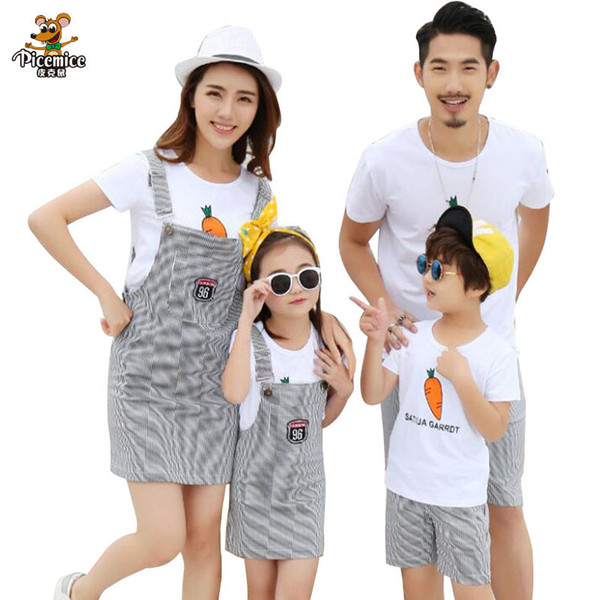 Family Clothes Summer Striped mother daughter dress Family Matching Outfits Father Son T shirt and shorts Family Clothes Sets