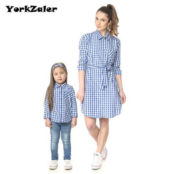 YorkZaler Family Matching Clothes Mother Daughter Clothes Father Son Outfits Mom Spring Autumn Family Lattice Shirt Plaid Shirt