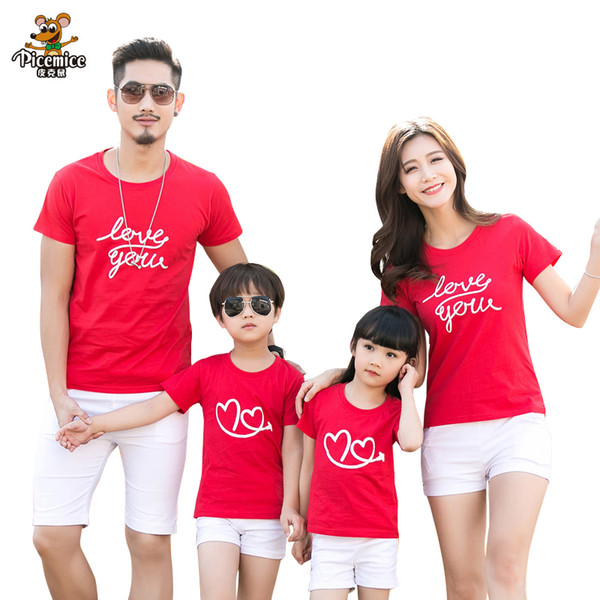 Family clothing 2018 Summer Love Heart Short-sleeve T-shirt Matching Family Clothing Outfits For Mother Daughter And Father Son