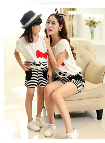 Parent-child Family Dress Blue and white stripes boat mother daughter dresses Family set clothes summer cotton short-sleeve