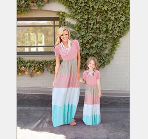 16 Spring & Autumn News Mom And Daughter Dress Stripe Style Mom And Me Clothes Mother Daughter Dresses Short Sleeve Family Dresses