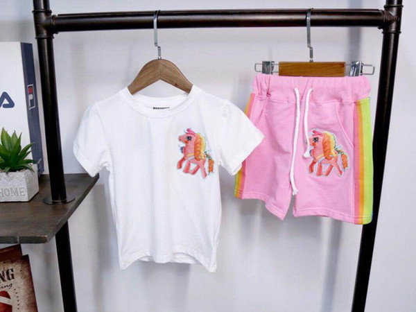 Small pony 2018 Summer Family Outfits Kids girls set Fashion 100% cotton Girls T shirt+pants set lady clothing 2-16Y S M L