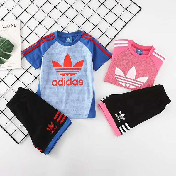 wholesale AD brand kids suits 2019 new Summer Family Matching Outfits Boys girls T-Shirt + shorts Childrens Clothing Sets High qualit