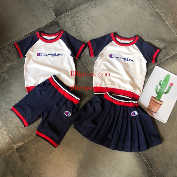 baby girl clothes Sets Two-piece Summer Girls boys embroidery pattern Short Sleeve Shorts College style Culottes kids tracksuits c-2