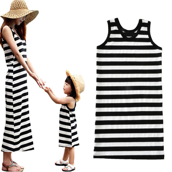 Mother Daughter Dresses 2017 New Summer Fashion Stripe Sleeveless Mom And Daughter Dress Family Look Matching Mommy And Me Clothes Outfits