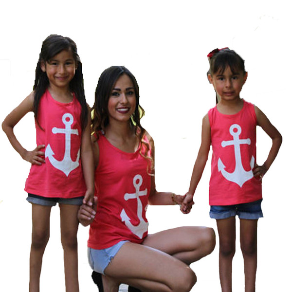Matching Mother Daughter Clothes 2017 Fashion Navy Anchor Mom And Daughter T Shirt Summer Style Bow Suspender Mother Son T-shirt Outfits
