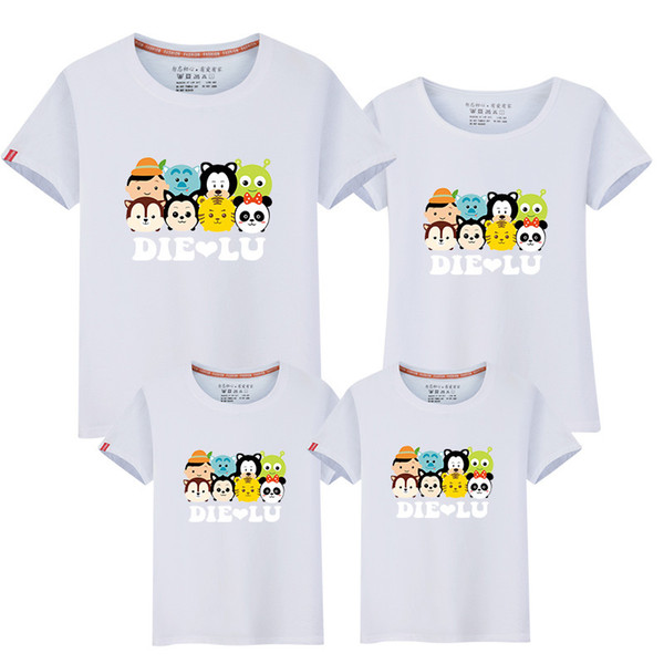 Family Look Casual Mother Father Baby Cotton t shirts Mommy and Me Clothes Family Clothing Cartoon Animal Family Matching Outfits