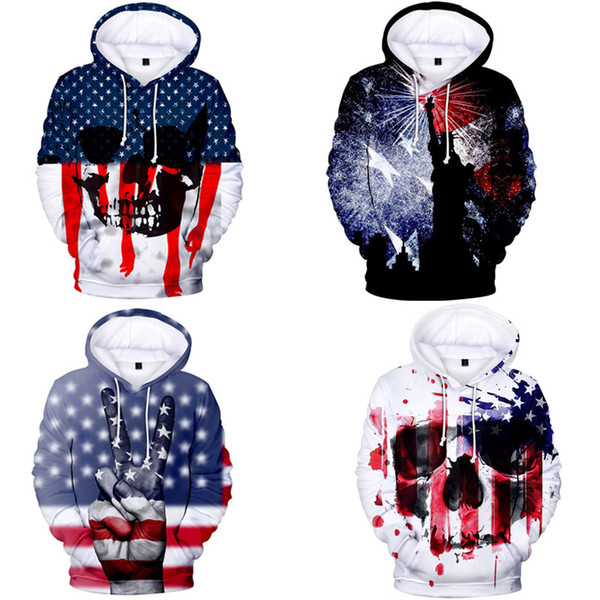 Family Pack Printing Hoodie Father With Son Casual Striped Tops American Flag Independence National Day USA 4th July With Pocket XXS-XXXXL