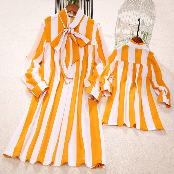Family Dress Mother and Daughter Stripe Spring Bow Casual New Matching Girls Daughter Outfits Clothes