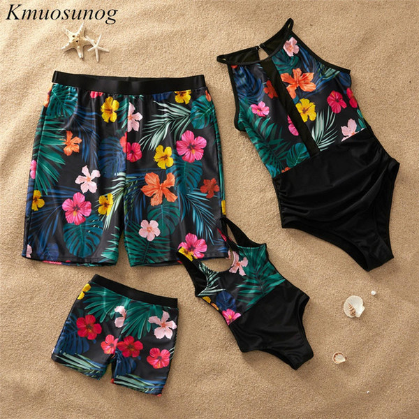 Family Swimsuit Patchwork Printed Mesh Women Swimming Suit 2019 Dad Son Beach Shorts Swimsuit For Mom Daughter Family Look C0505