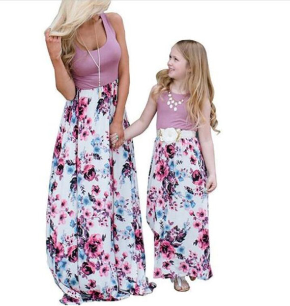 wholesale mommy and me summer maxi dress baby girl floral prints cotton floral dresses kids and mom clothing set