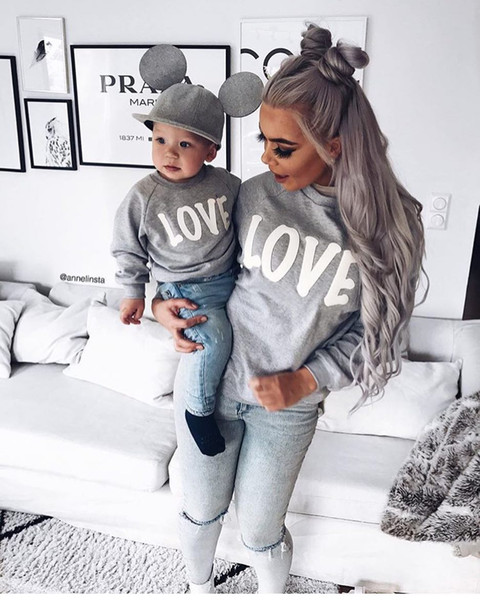 Family Sweaters LOVE Sweatshirts for 2019 Autumn Winter Mommy and Me Mother Daughter Clothes Family Clothing Mom Son Outfits