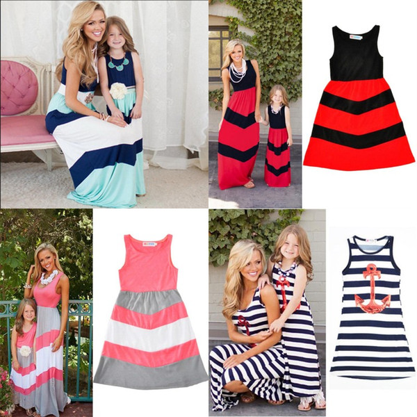 Striped Mom Girls Dress Mother Daughter Sleeveless Dress Vest Dress Summer Family Matching Outfits Mommy and Me Clothes