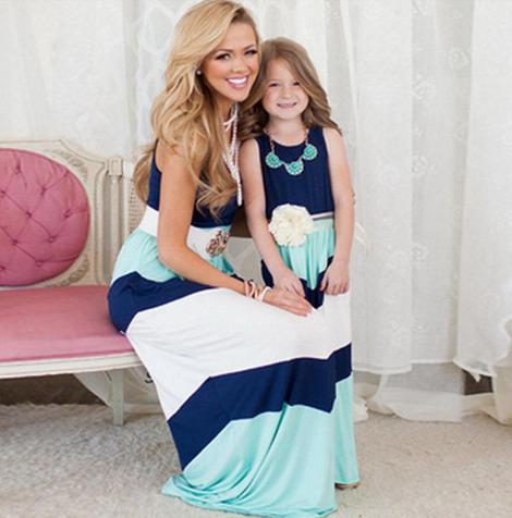 Quality mother and daughter clothes dress mother daughter matching dresses Girls slim sleeveless long dresses Kids Baby girl Sundress Beach