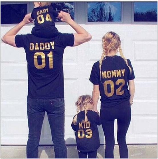 Funny Family Matching Outfits Black Golden Dad Mom Kid Baby Sorting Number Cotton Short-sleeved T-shirt Interesting Warm Family Clothing