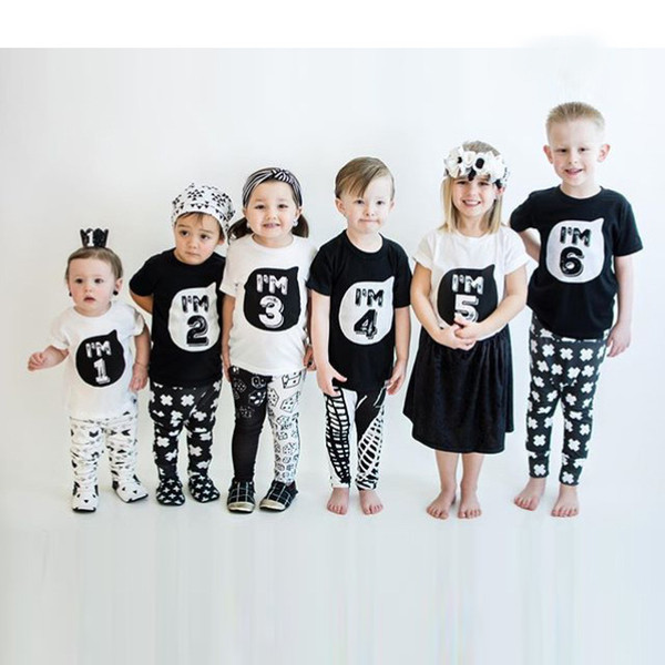 INS Family Matching Outfits Boys Girls Birthday Tshirt Baby Number One to Six Tshirt Tees Tops Kids Summer Clothes Baby Clothing 1-6Years