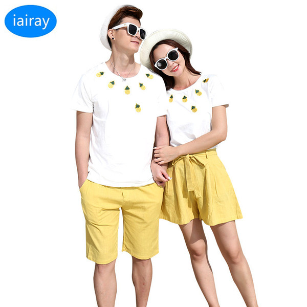 iairay summer 2018 couple clothes husband and wife matching family outfits men short sleeve cotton tshirt women short pants