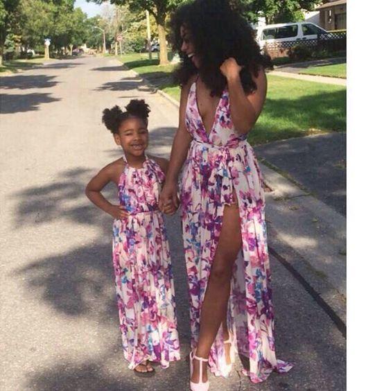 Mother daughter dresses Cherry 2017 Print dress Family Matching Outfits Half Sleeve Mother's dress and sleeveless Girl Dress