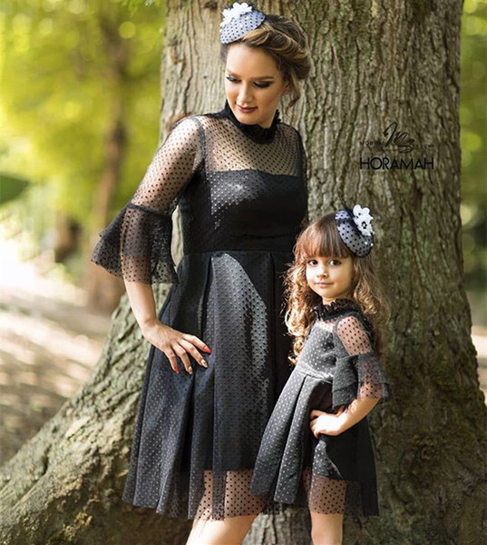 Mommy and Me Family Matching Clothes Black Lace Dress Girls Mother Daughter Matching Dresses Boutique Kids Clothing Parent Child Outfits