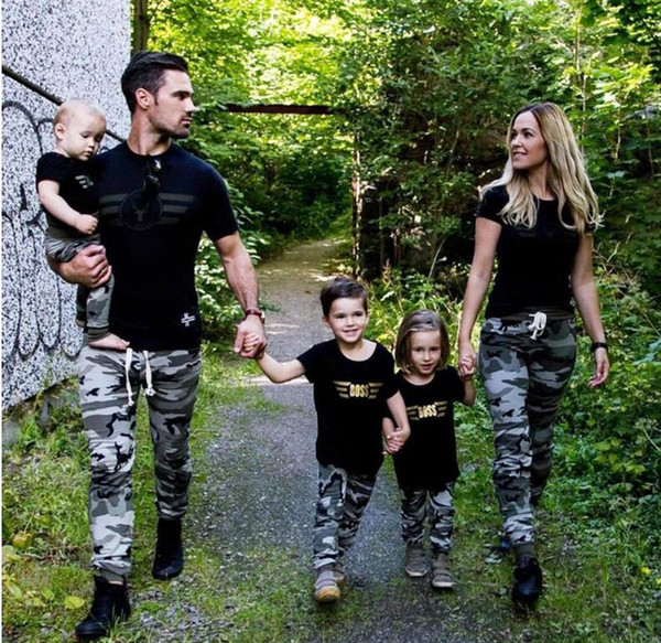 Family Matching Outfits Boss short sleeved parent-child suit Dad and Mom and kids and baby set clothes