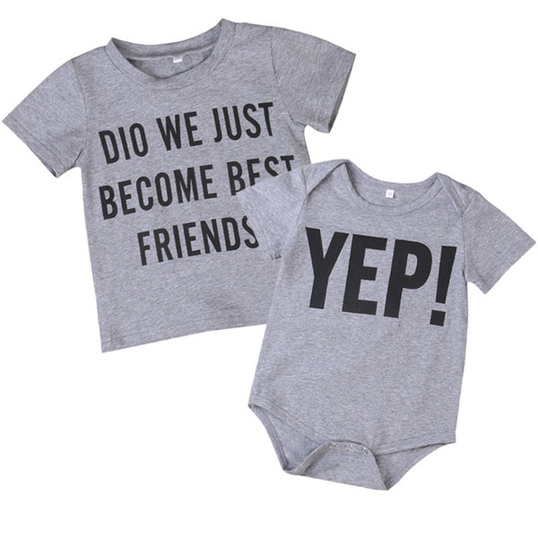 2017 Summer Lovely Gray Best Brothes Matching Set Elder Brother T-shirt and Little Brothes Romper Bodysuit Toddler Clothes