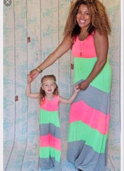 Family matching Clothing Mommy mother daughter dresses clothes striped mom and daughter dress kids parent child outfits