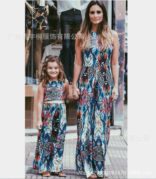 2017 Summer mother and daughter dresses women girl printed halter backless dress kids baby girl sundress beach holiday dress