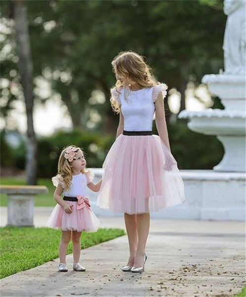 family matching outfits T-shirt tops+ lace skirts 2pcs set mother and daughter match clothing family fashion clothing