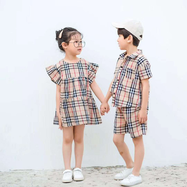 wholesale TB brand kids suits 2019 new Summer Family Matching Outfits Boys T-Shirt + shorts girls Dress Childrens Clothing Set High quality