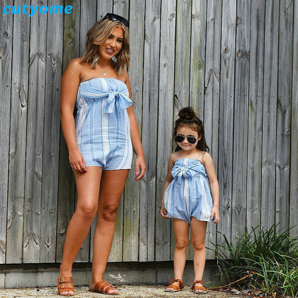 Mother Women And Daughter Girl Matching Clothes Striped Overalls Dress One-pieces Jumpsuits For Mommy And Me Family Outfits