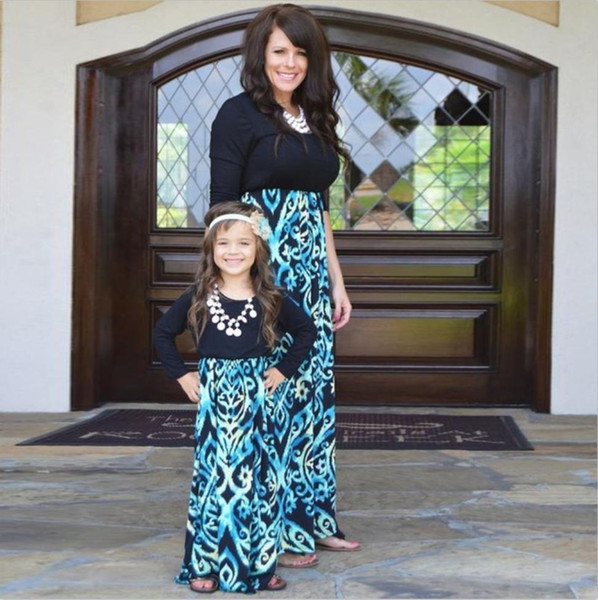 2017 Mommy and me family matching mother daughter dresses clothes Patchwork mom and Girl dress kids parent child outfits