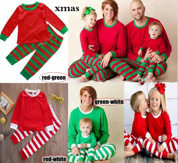 Family Christmas Pajamas Set Adult Women Men Kids Girls Boy Striped Sleepwear Xmas Deer Nightwear Clothes Matching Family Outfits 3 colors