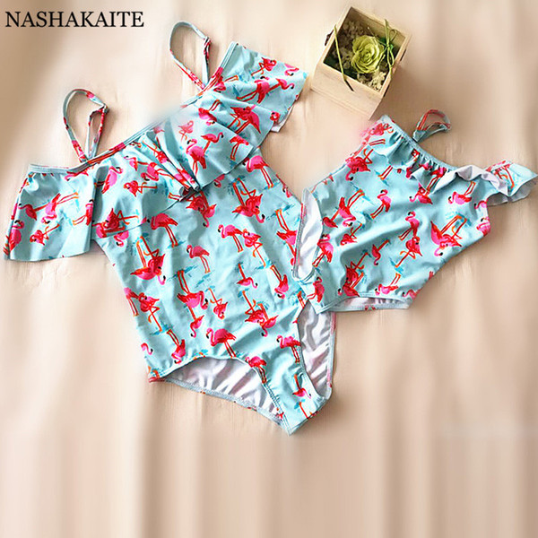 NASHAKAITE Mommy and me swimsuit Flamingos Print mae e filha Swimsuit mother daughter tal mae tal filha placa