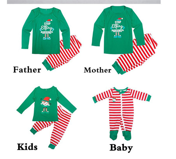 Christmas Kids Adults Family Matching Striped Pajamas Set Nightwear Xmas Parents-Child Pyjamas Bedgown Nightwear 2pcs Outfit Homewear