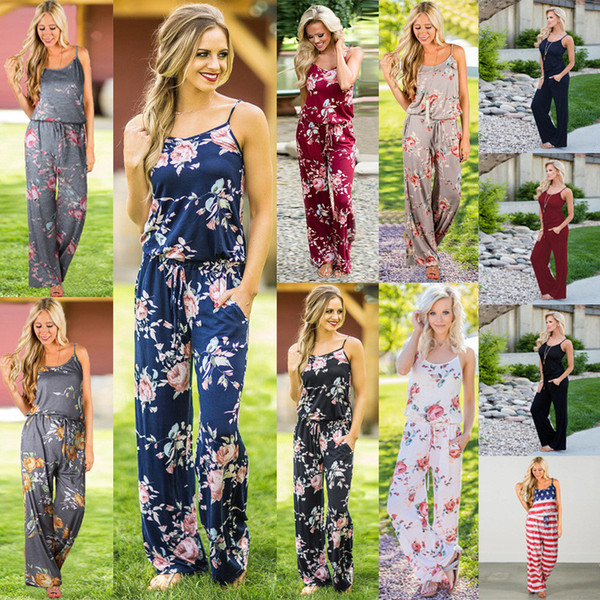 16 style Super Comfy Floral Jumpsuit Fashion Trend Sling Print Loose Piece Trousers dc236