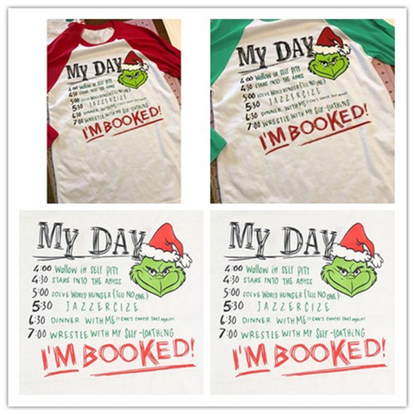 Grinch Christmas Shirt For Women My Day I Am Booked Raglan 3/4 Sleeve Funny Baseball Tshirt Casual Cute Female T Shirt Top 20PCS