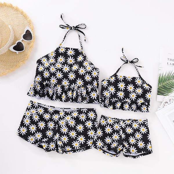 Mommy and Me Swimsuits Family Look Mother Daughter Swimwear Sunflower Bikini Mom and Girls Matching Clothes Beach Dress Outfits