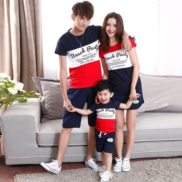 summer fashion short-sleeve striped T-shirt + short matching family clothing set for mother daughter and father son family look Set