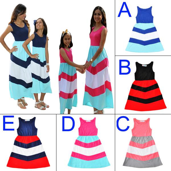 Mother Daughter Dress 2017 Summer Stripe Family Look Mommy And Me Clothes Fashion Sleeveless Stitching Matching Mom Daughter Dresses Outfits