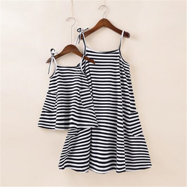 Mother And Daughter Clothes Parent-Child Striped Shirt Matching Dresses Family Clothes Outfits Summer Children Condole Belt Clothes Dress