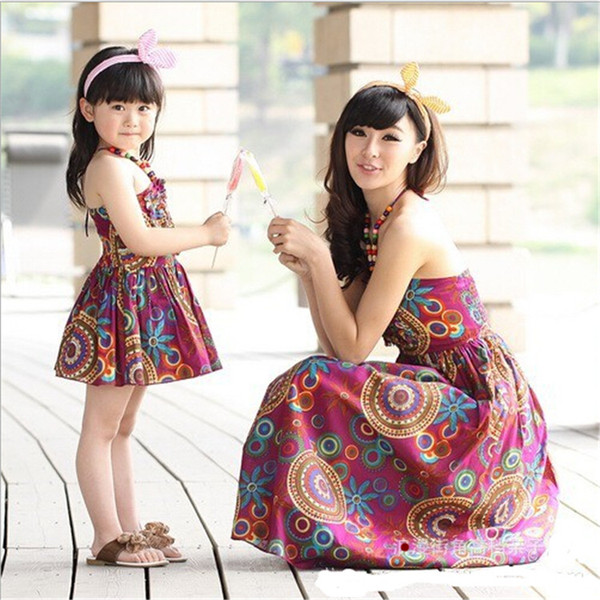 2017 Family Mother and Daughter Matching Clothes Dressess Parent-child Spaghetti Strap Beach Bohemia Skirt Cotton Dress Clothing