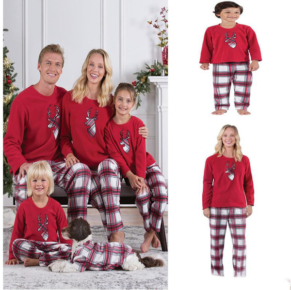 Family Christmas Pajamas New Year Family Matching Outfits Mother Father Kids Clothes Sets Xmas Deer Head Printed Pajamas Sleepwear Nighty