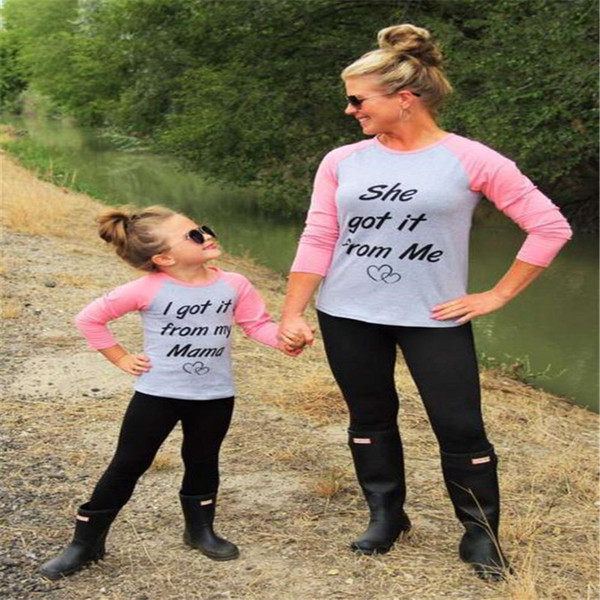 DHL Mother And Daughter Clothes Matching Family Clothing Women Baby Girl Long Sleeve Letter Print Kid Fashion T Shirt Mother Daughter Outfit