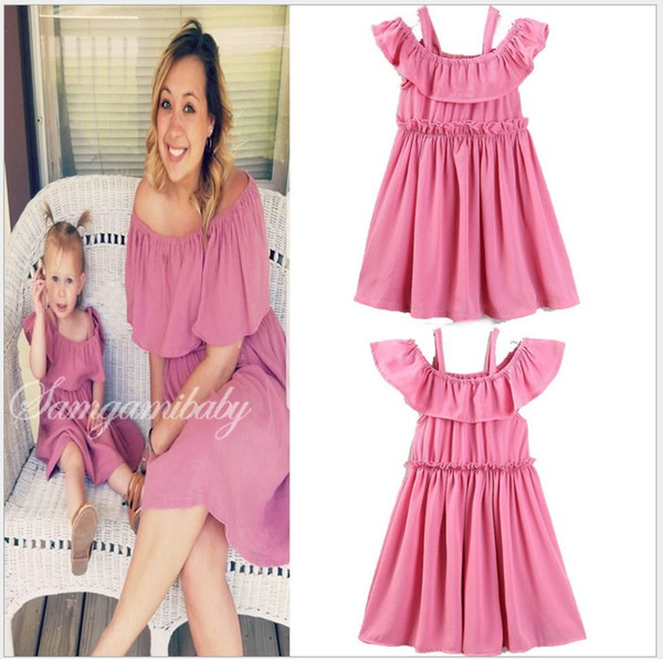 2017 Hot Sale Mother and Daughter Family Matching Dress Fashion Girls Summer Ruffle Sleeveless Dresses Baby Girl Skirts Mother and Daughter